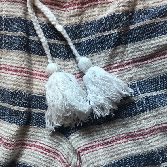 Boho Linen White Red Blue Shorts Tassels Sz. XS - Picture 7 of 7